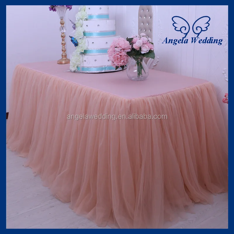 
SK005F New arrival peach tulle bridal wedding table skirt 
