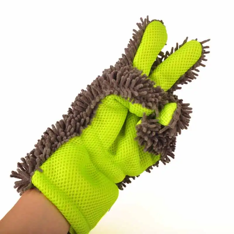 New Customized Five Finger 100% Polyester Chenille Car Wash Glove Wash Mitt