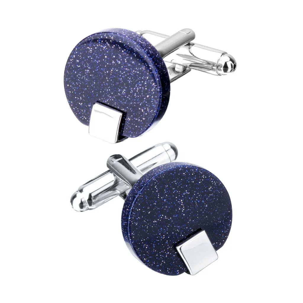
Shining Round Blue Star Stone Cufflinks for mens 