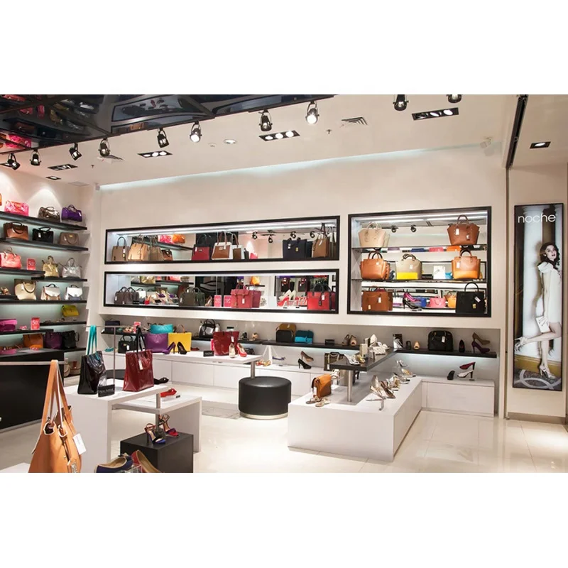 LUX Customized Chinese Supplier Whole Store Decoration Bespoke Fashion Design Handbag Shop Wood Glass Display Furniture Shop