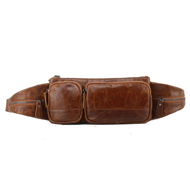 Vintage men genuine leather belt bag travel waist bag fanny pack