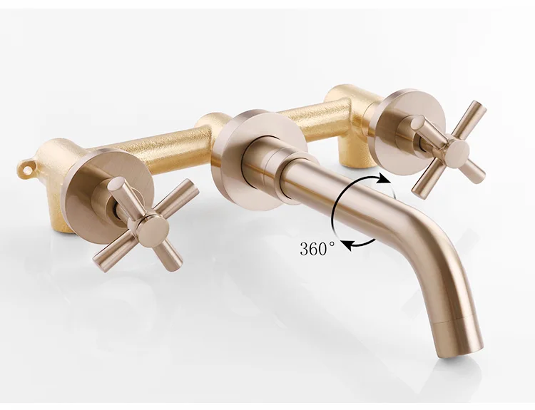 Bathroom Antique Brass Dual Handle Basin Tap Brushed Gold Faucet