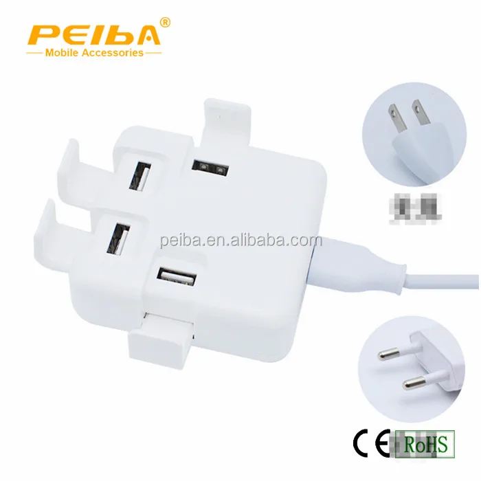 Инновационный адаптер питания для дорожного зарядного устройства с 4 USB-портами и держателем для телефона