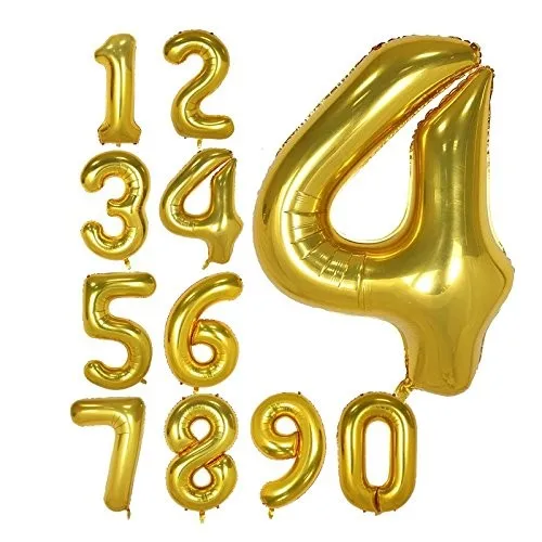 
TF 40 Inch Big Foil Balloons Number 0-9 Letter Foil Balloons Party Decoration Helium Happy Birthday Balloon Huge Size Jumbo Gold 