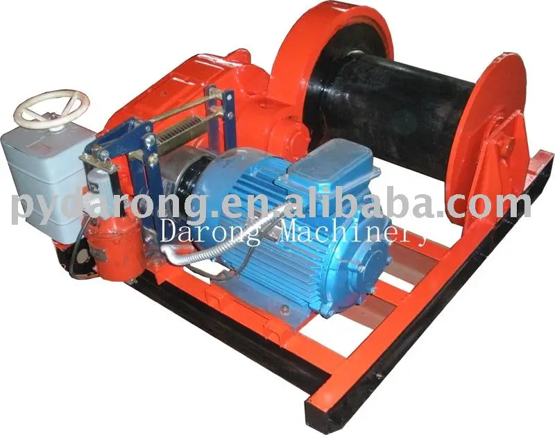 fixed winch mounted on ground moveable pulley steel wire ropes pull stone rock oil field