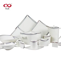 Wedding Gift 61pcs Hot Sale Classic White And Gold Rim Dinnerware Set fine bone china dinner set