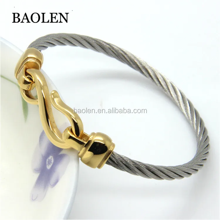 Stainless Steel Women Men Fishhook Angle Twist Buckle Cable Wire Bangle Magnet Bracelet