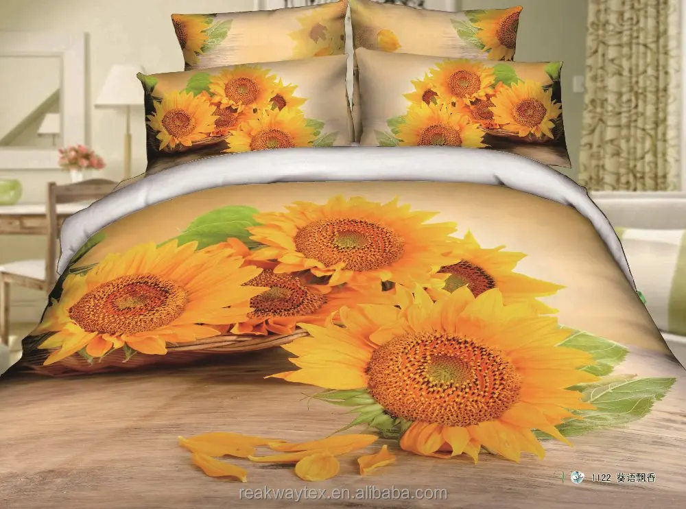 YDN-3D1600362-363 3d sunflower print cheap cotton dubai hotel quilt bedding fitted sheet set