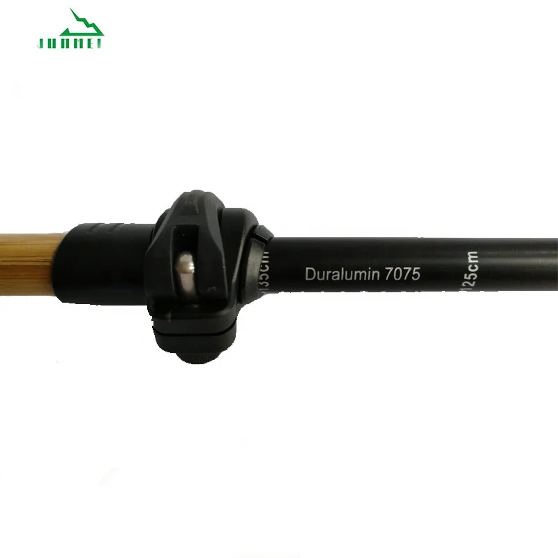 Factory price 3 sections trekking pole with bamboo surface outdoor portable telescopic aluminum pole hiking cane walking sticks