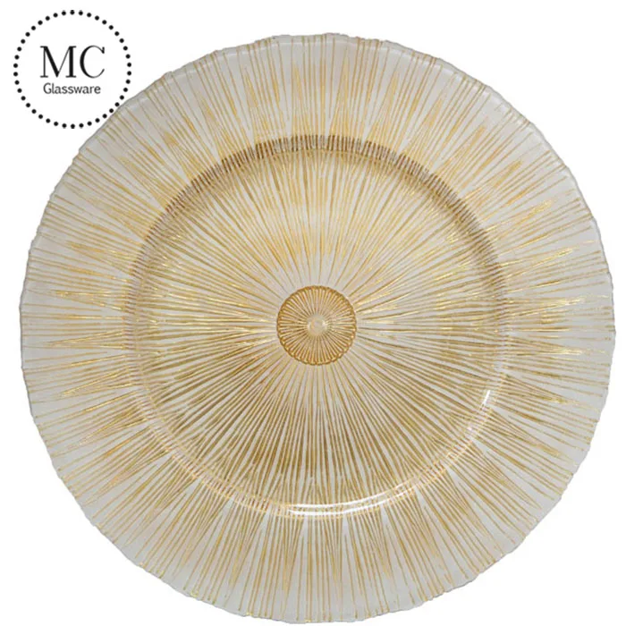 Wholesale lace 13 inches gold glass wedding charger plates