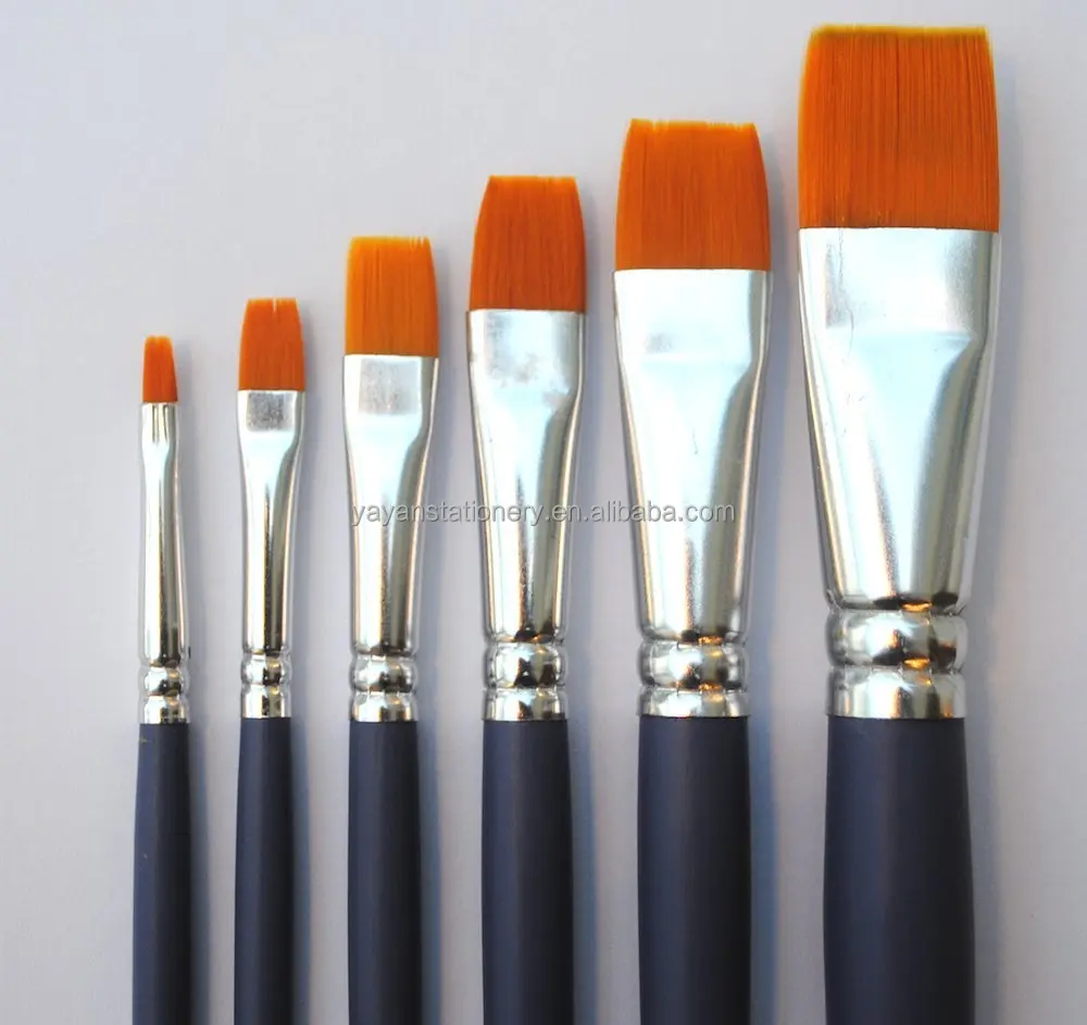 Best Quality Nylon Bristles Flat Shape Short Wooden Handle Art Paint Brushes Synthetic with Premium Case