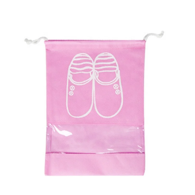 Wholesale custom logo waterproof non woven drawstring shoe bag with pvc window