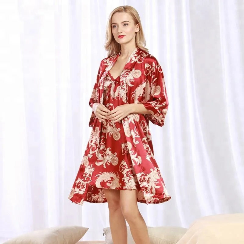 Luxury Colorful New Printed Lady Satin Kimono Bathrobes