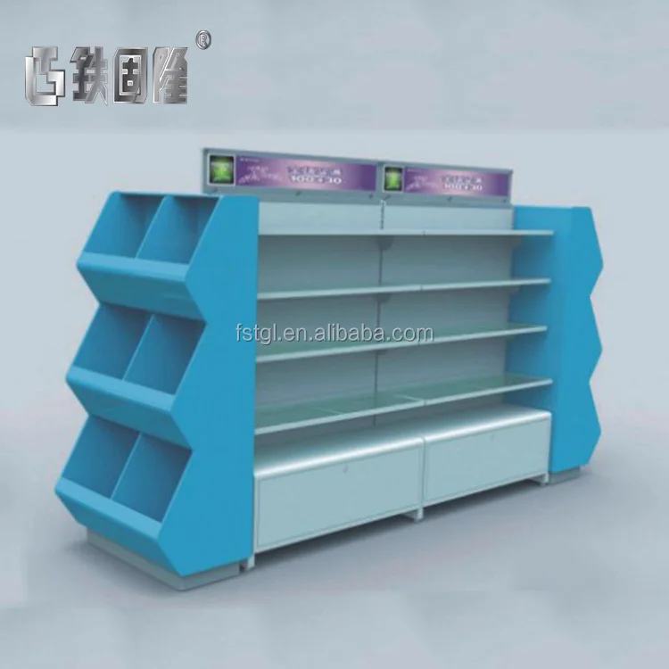Fashion supermarket metal display shelf layout design equipment