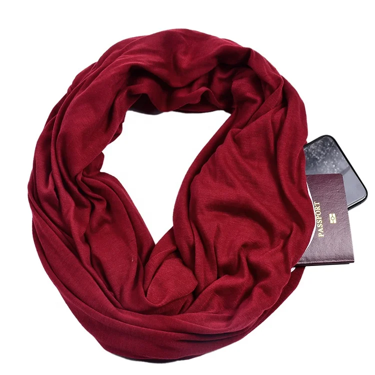 
Hot Sale Multifunctional Loop Women Scarf With Hidden Zipper Pocket Ladies Infinity Scarf 