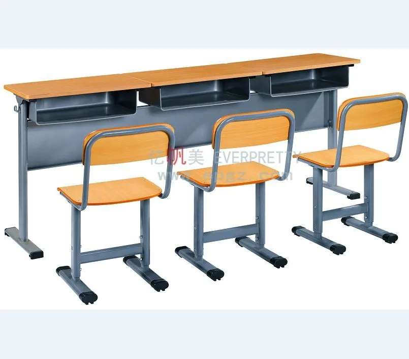 School Furniture Classroom 3-Seater Wooden Desk and Chair