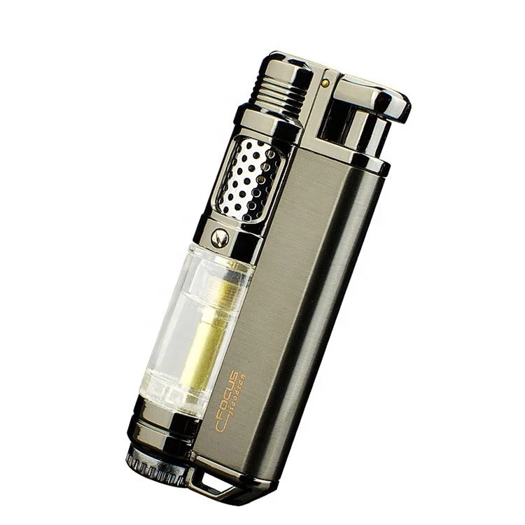 Hot zinc alloy creative personality and wind proof torch lighter with gas windows