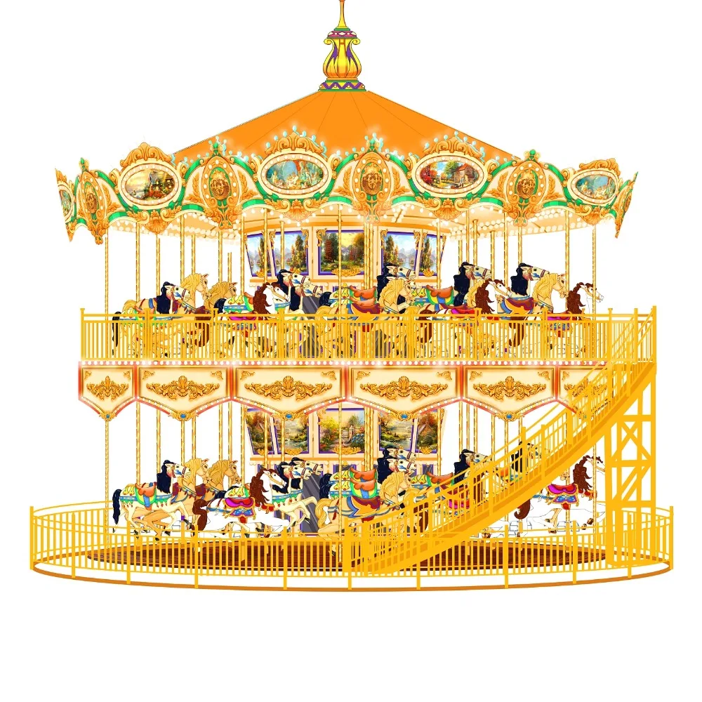 luxury happy merry to go round horse 30 years experienced factory manufacture amusement ride romantic double layer carousel