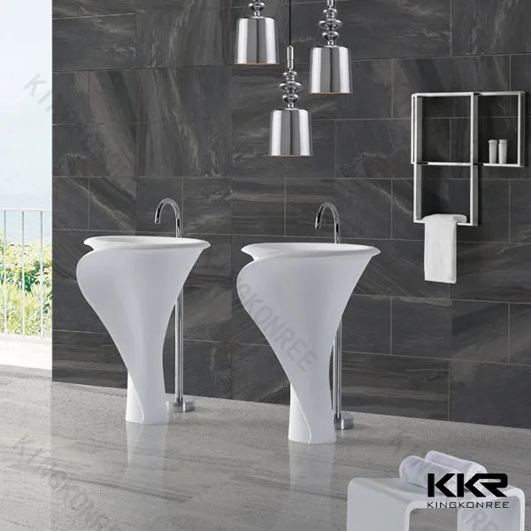 
Bathroom Washbasin Flower Shaped Freestanding Basin Solid Surface Stone Standing Sink 