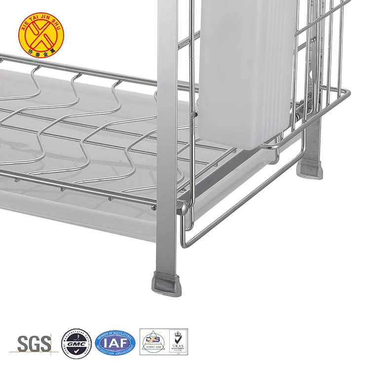 Morden multipurpose kitchen standing 2 layers dish drainer rack stainless steel