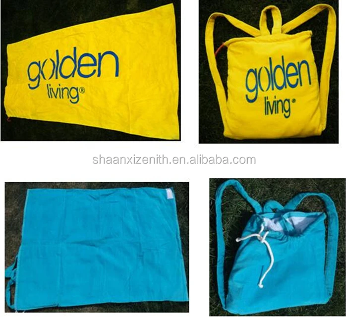 Cotton beach towel bag 2 in 1 beach towel with drawstring bag tote
