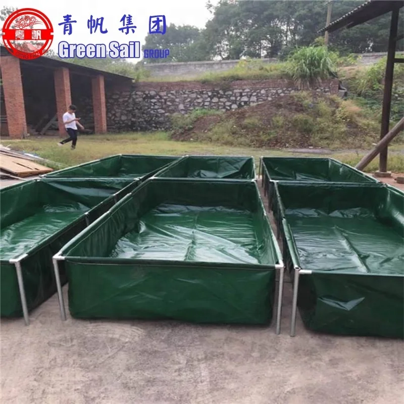 Eco-Friendly 4m*2m*0.8m Round Fish Farming Pond Tank Blue Green Waterproof PVC Tarpaulin Pool with Frame