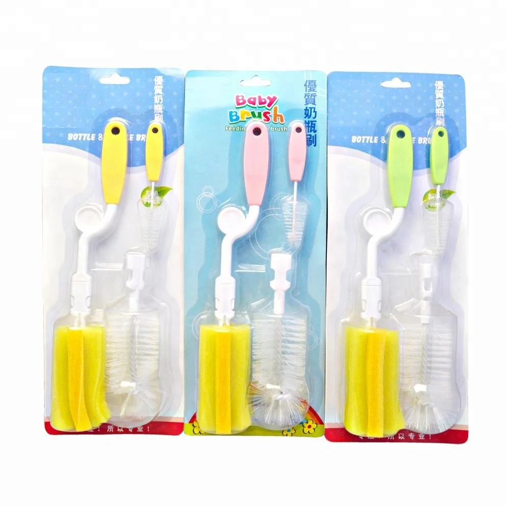 
Wholesale sponge baby bottle brush 3 in 1 sets replacement baby bottle nipple cleaning set 
