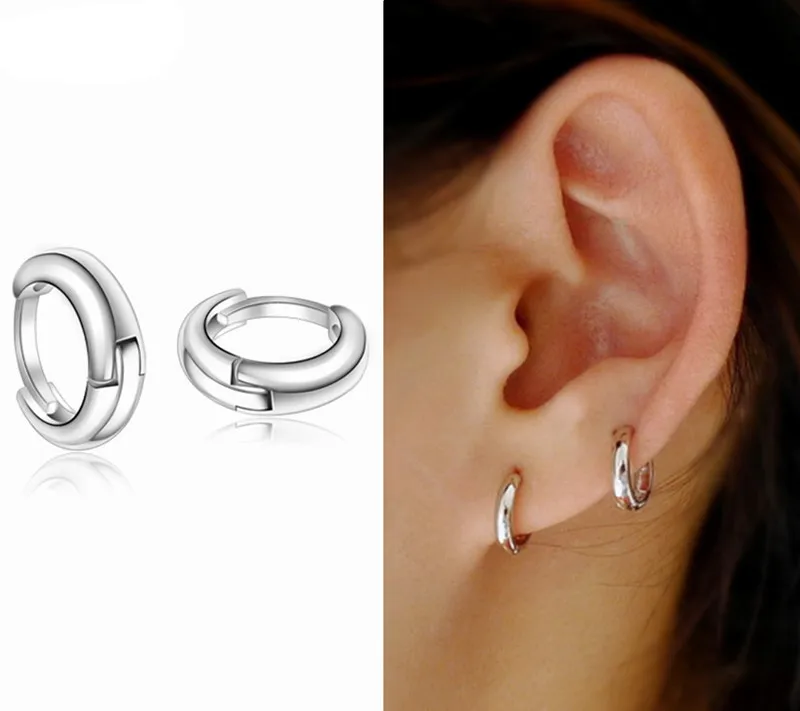 10mm Men Women 925 Sterling Silver Plain Simple Tiny Small Hoop Huggie Earrings