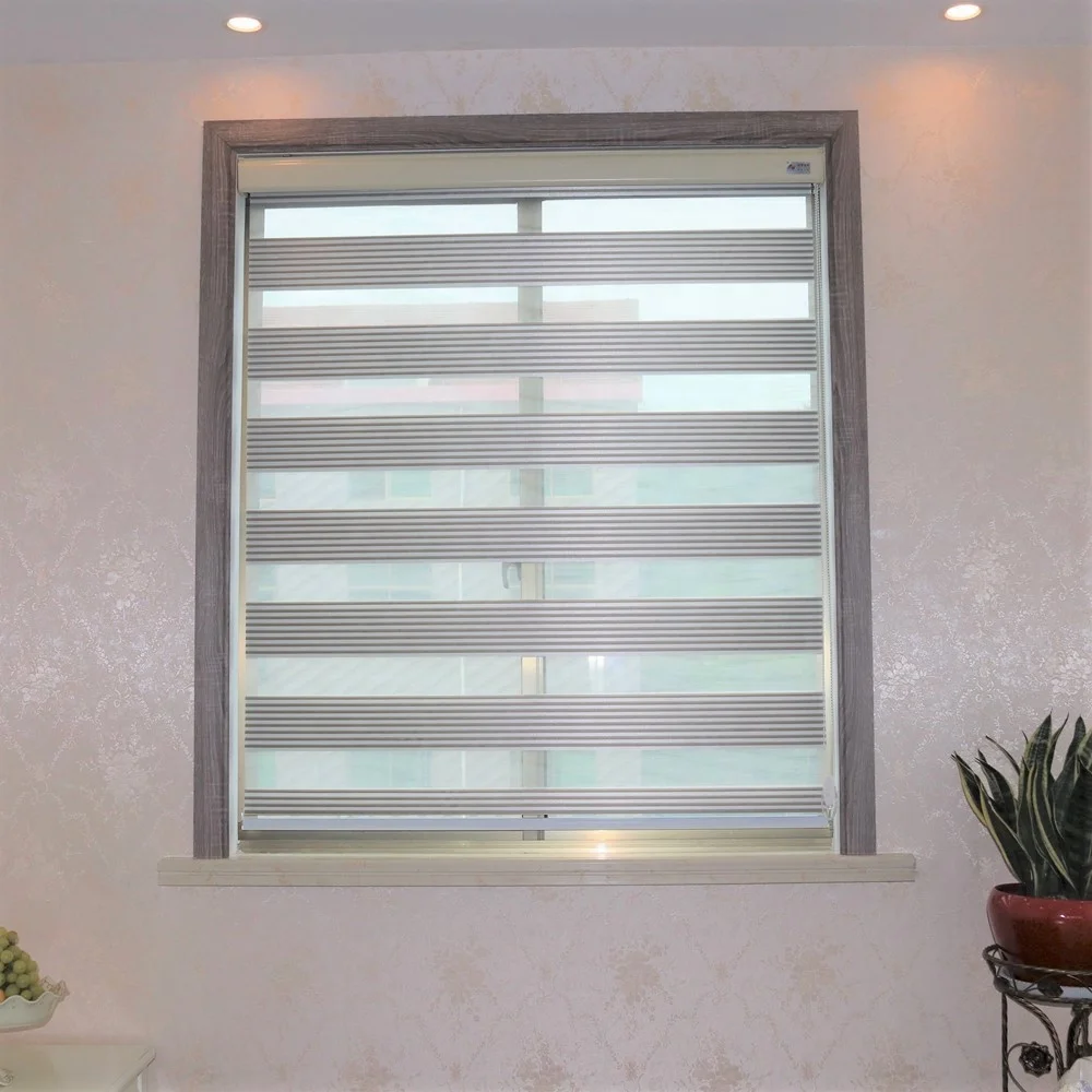 wholesale horizontal 100% polyester sheer curtain roller pleated zebra blinds fabric in korea