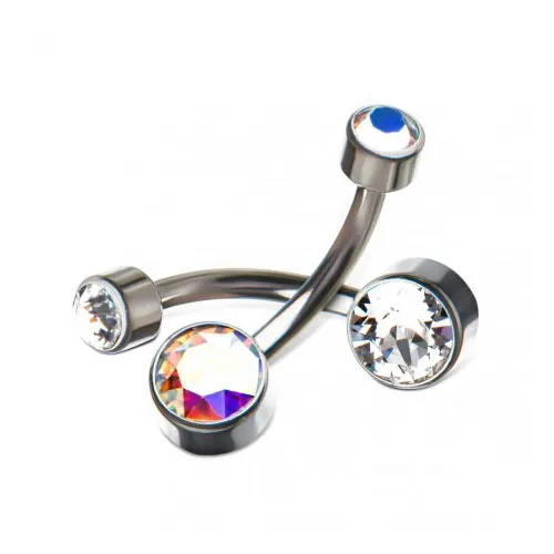 Titanium Bezel Set Double Gem Navel Curves Piercing Jewelry