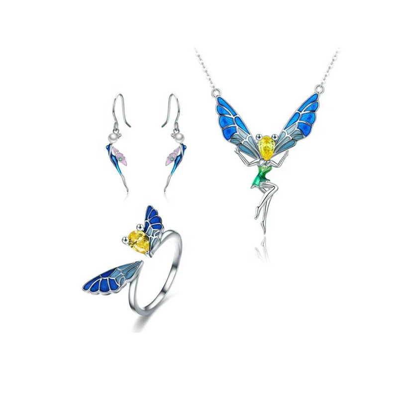 
Hot sale products flaying fairy style CZ diamond Enamel silver enamel jewelry sets 