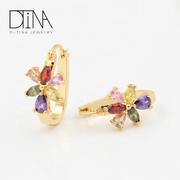 DTINA Gold Plated Cubic Zircon Flower Petals Clear Women Statement Drop Earring
