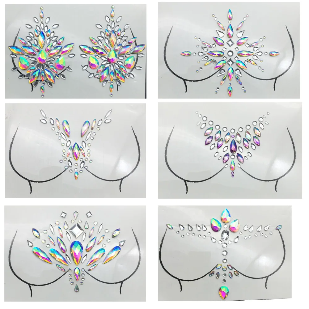 Rhinestone Face Body Jewelry Stick On Crystal Tattoo Nipple Chest Crystal Body Gem Stones Bindi Stickers For Rave Festival
