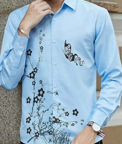 2018 autumn latest trend fashion popular young beautiful flower man long sleeve shirt
