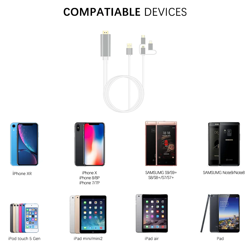 3 in One HDTV Convertor Adapter High-Speed HD Plug and Converter for iPhone iPad, and Android Phone