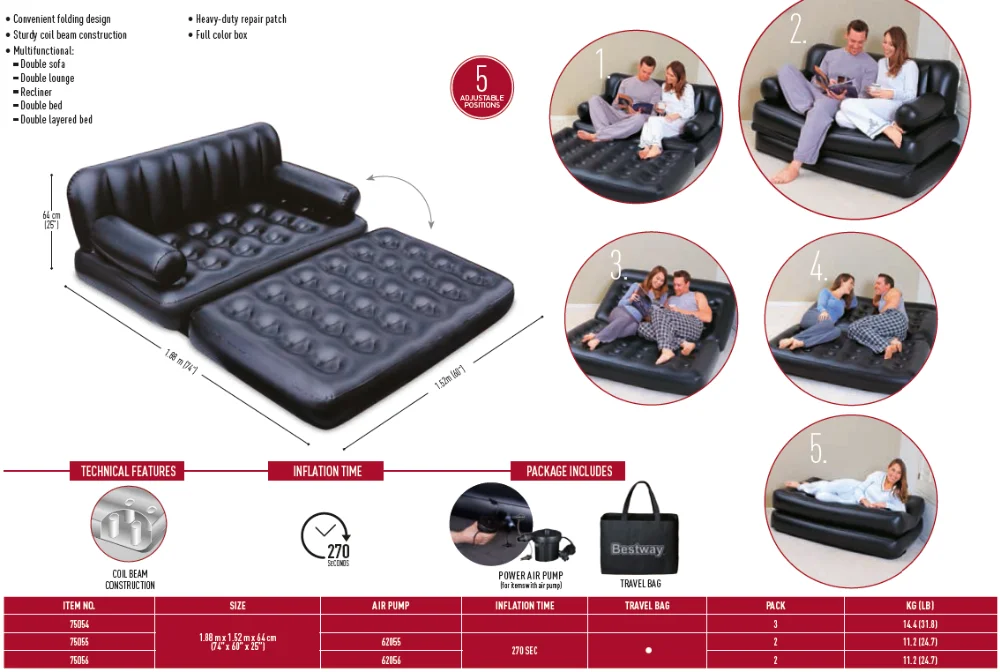 
Sidewinder-AC Air Pump Double 5-In-1 Multifunctional Couch Foldable lounge airbed sofa 
