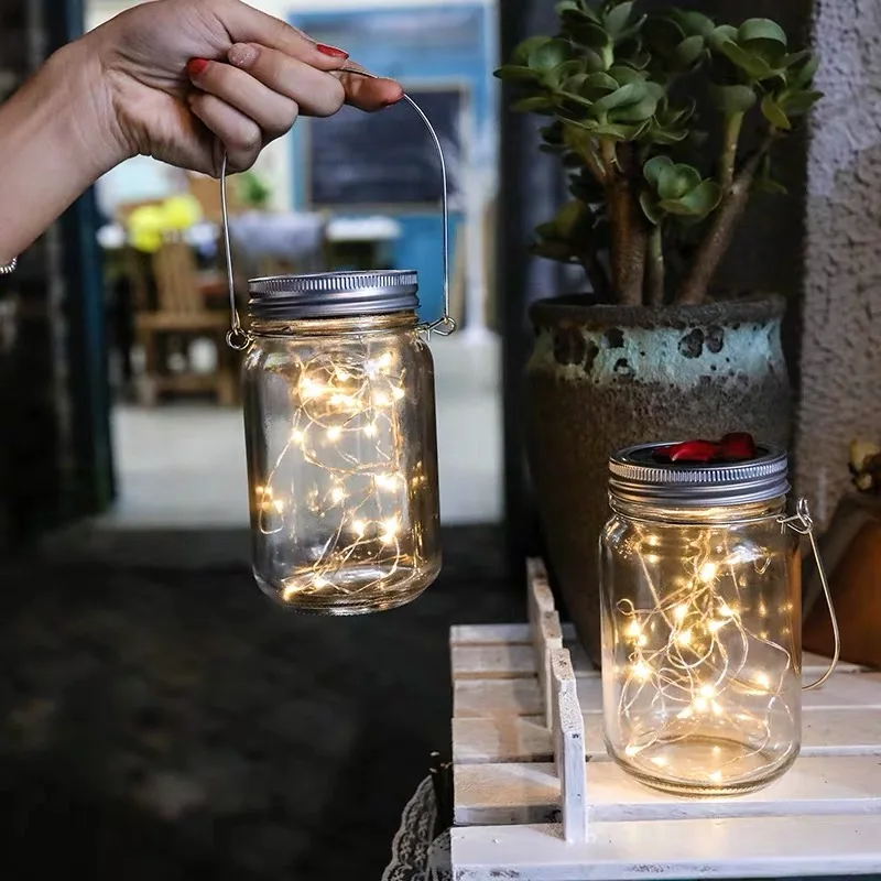 2021 OEM glass led solar bottle mason Jar light for garden decorate