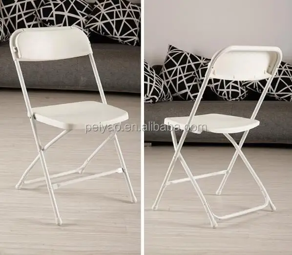Plastic folding chair with reinforced metal frame