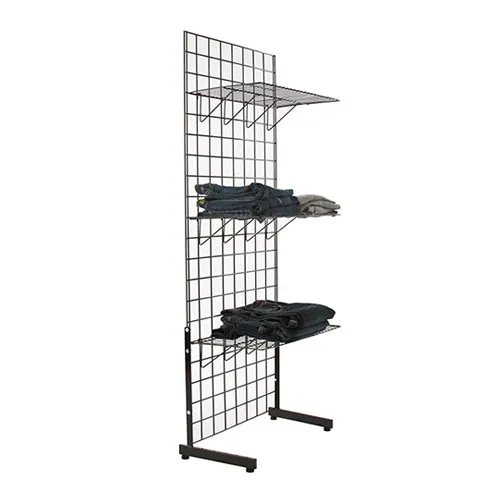 Customized bespoke Chrome L Shaped wire grid wall mesh panel display stand clothing shop fitting equipment
