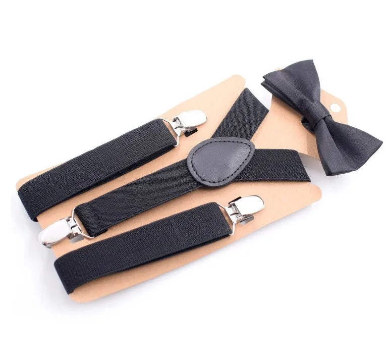 Fashion Kids Solid Color Clips Suspenders Elastic Braces Suspenders With  Bowtie