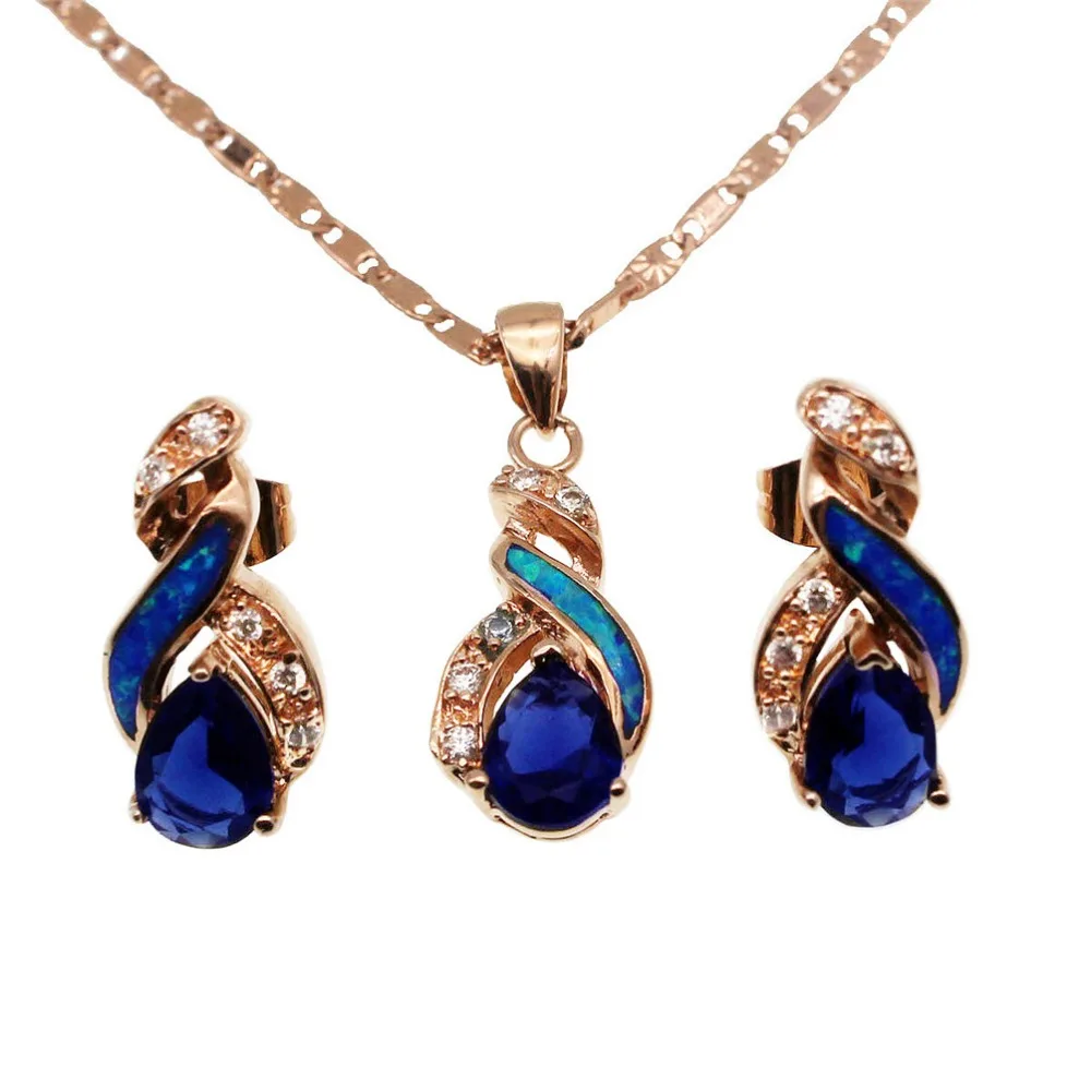 
Hermosa Wholesale Jewelry Sets Australian Ocean Blue White Opal Sapphire Mystic Topaz Pendant Necklace Earrings 