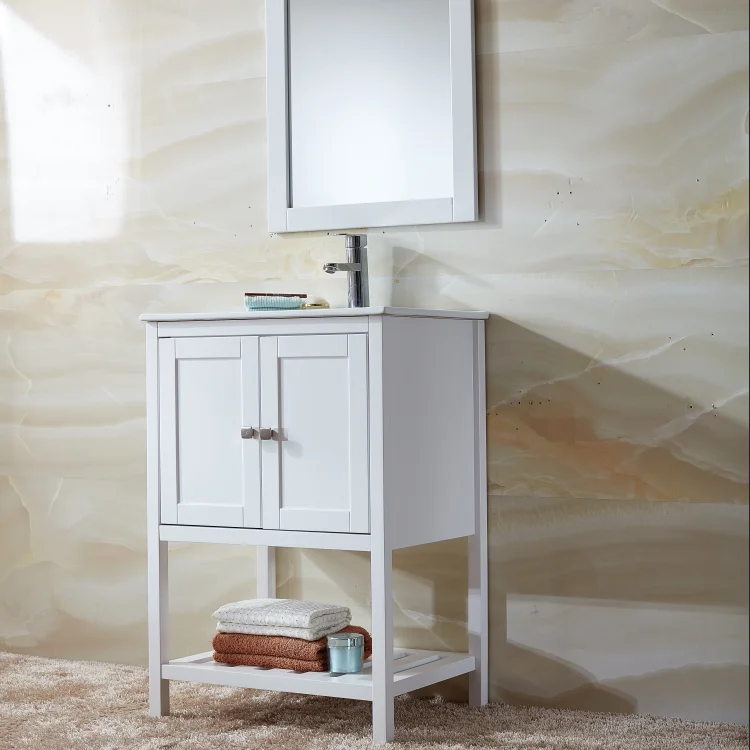 FSC certified Floor Standing 2 Doors 1 Shelf MDF With PU Bathroom Vanity With Mirror bathroom vanity set