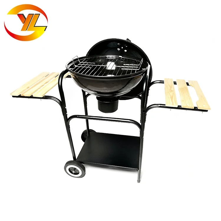 Black Trolley Kettle Charcoal Bbq Grill With Two Panel