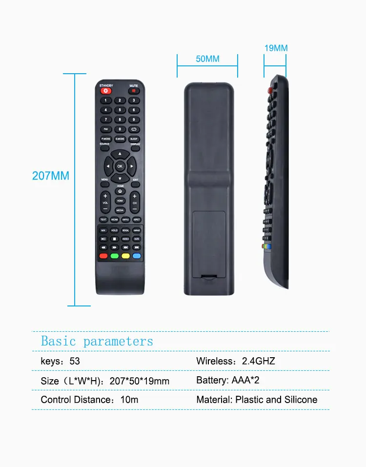 High Quality Smart 2.4G Wireless IR Learning Function 53 keys ABS Black  Universal Remote Control for Android TV, TV Box