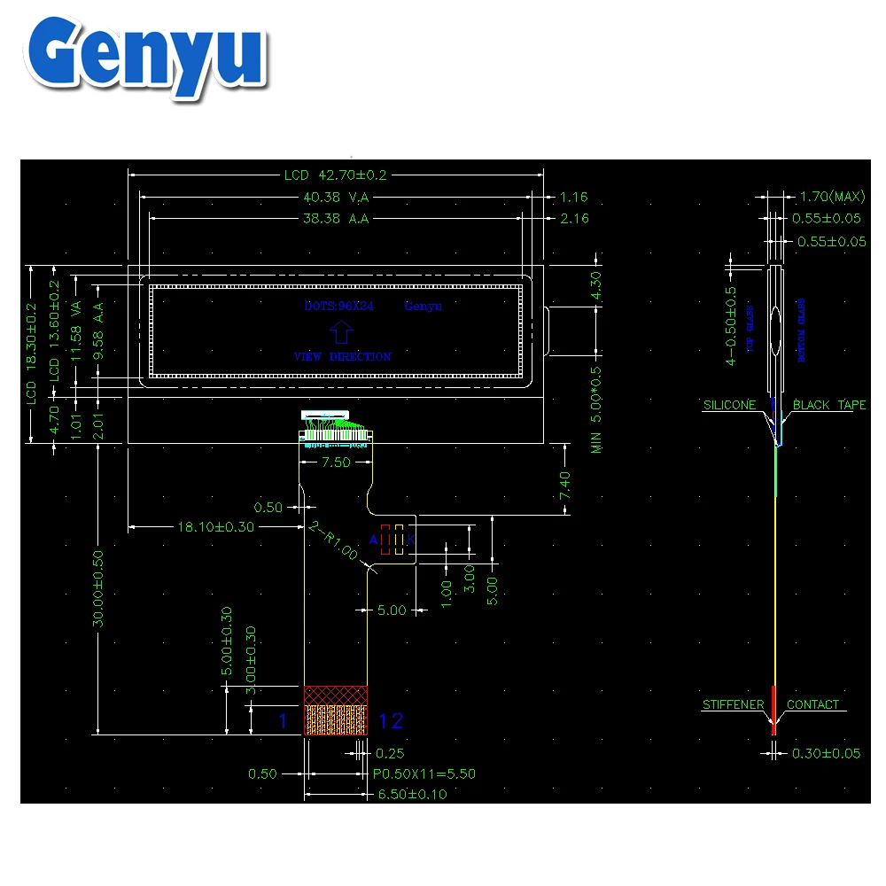LCD Manufacture 96x24 Dot Matrix Screen Rectangular Graphic LCD Display for ETC