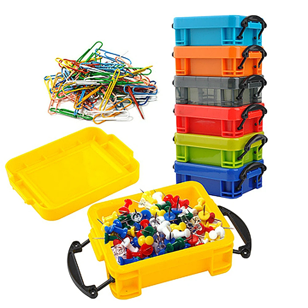 
Рекламные прямоугольник пластик канцелярские принадлежности Таблица контейнер герметичный 2 Ручка thumbtack Клип чехол для хранения стол организатор 