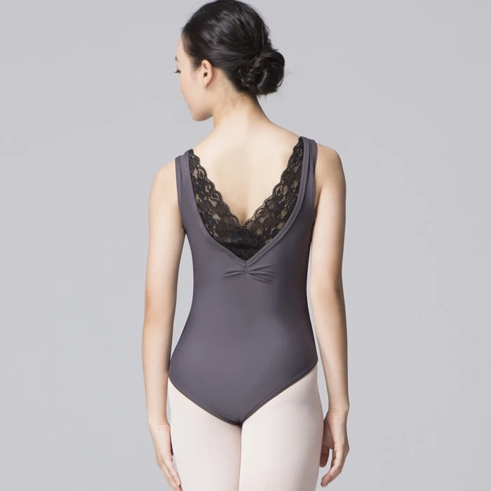 
Girls V neck front pinch floral lace ballet leotard girls dance wear 