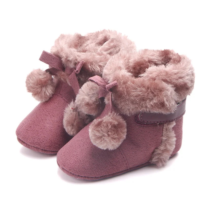 
Plush Ball Design Warm Baby Shoes Winter Baby Boots For Newborn First Walker 