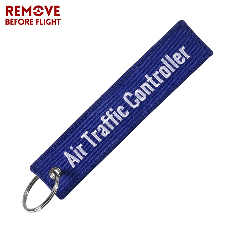 Remove Before Flight ATC Key Chain Jewelry Embroidery Blue Black Air Traffic Controller Key Ring Chain OEM