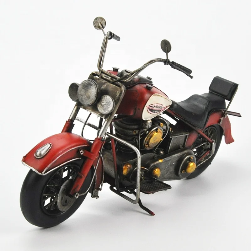 36cm Vintage Antique Custom Diecast Model Motorcycle Office Desktop Ornaments Souvenirs Metal Crafts Red Color